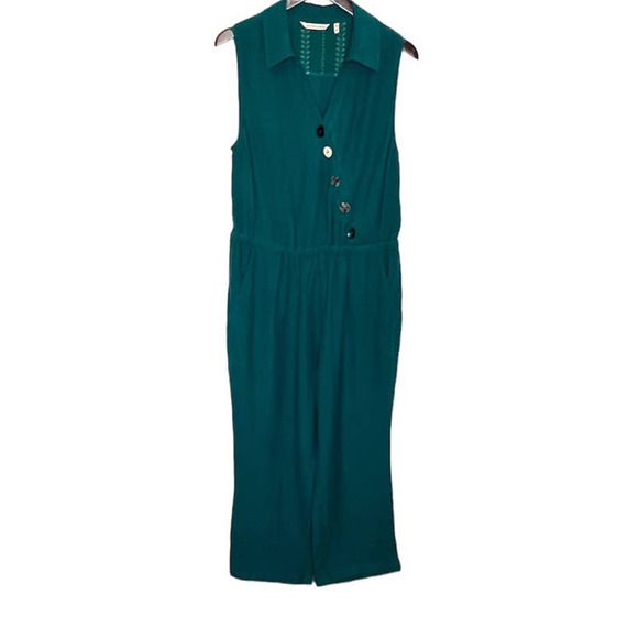 Soft Surroundings Women's Rio Jumpsuit Size PL Green Blue V Neck Gauze Pockets - Picture 2 of 11
